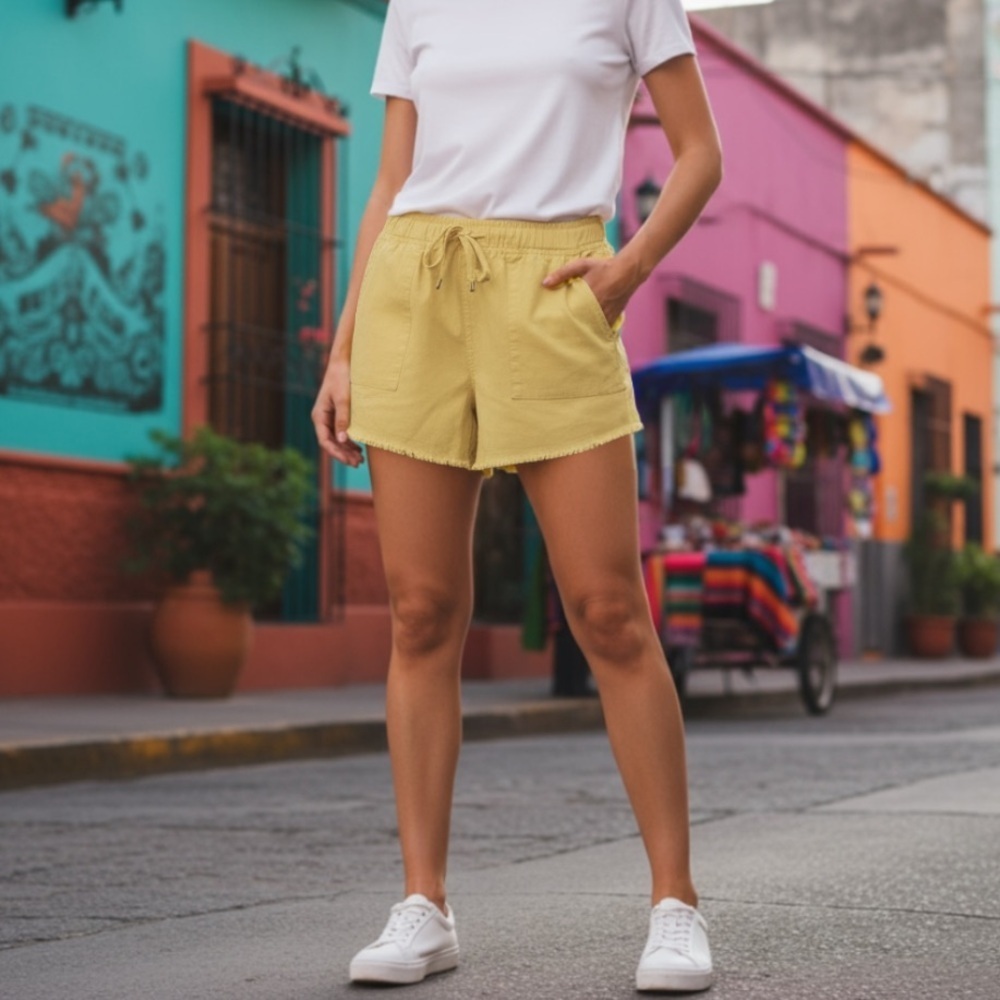 For the Republic yellow frayed hem shorts l